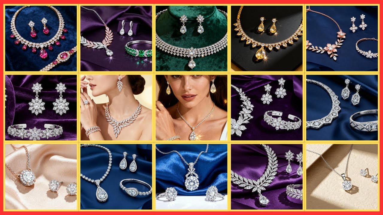 Latest American Diamond Jewellery Designs 2025 | Elegant AD Necklace, Earrings & Bracelet Collection