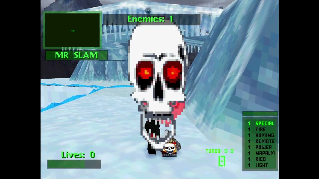 Twisted Metal 2 / Challenge match: Antarctica / Mr. Grimm (Infinite Weapons, Homing Napalm)