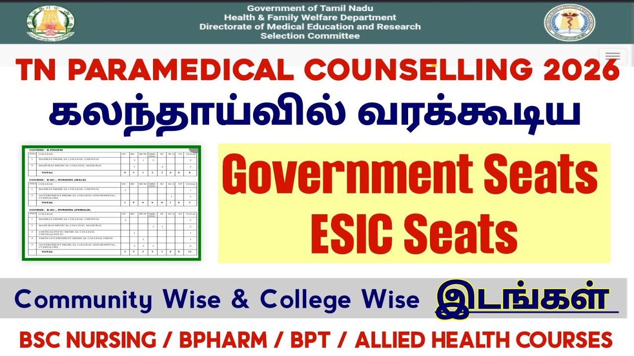 📣கலந்தாய்வில் வரக்கூடிய அரசு கல்லூரிகள் மற்றும் ESIC College Seats Details 2026 📣