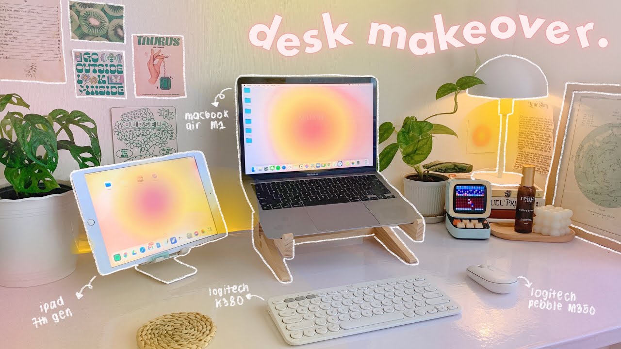 study desk setup makeover 2022 🪴 minimalist, pastel aesthetic [shopee haul]