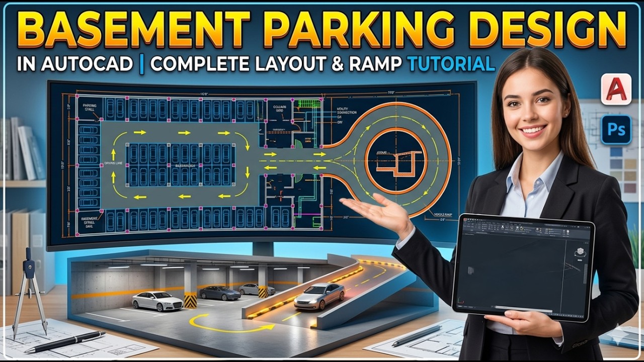 Basement Parking Design in AutoCAD | Complete Parking Layout & Ramp Planning Tutorial