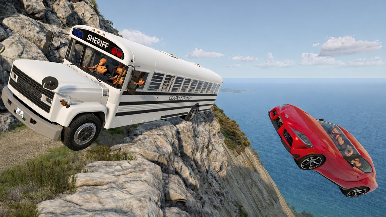 Car Vs School Bus on Dangerous Cliff 😱🔥BeamNG.drive#201 