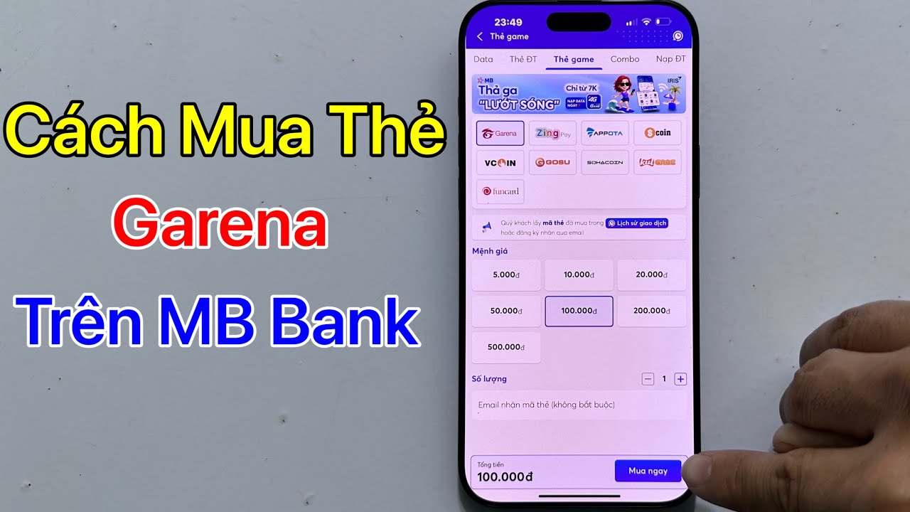 Cách mua thẻ Garena trên MB Bank - Mua thẻ Garena trên điện thoại