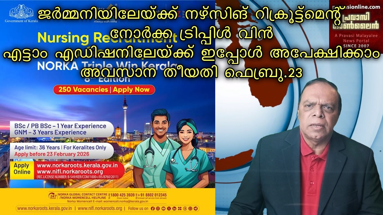 NORKA Triple Win 8: ജർമ്മനിയിലേയ്ക്ക് നഴ്സിംഗ് റിക്രൂട്ട്മെന്റ് | ഇപ്പോൾ അപേക്ഷിക്കാം | Feb 23