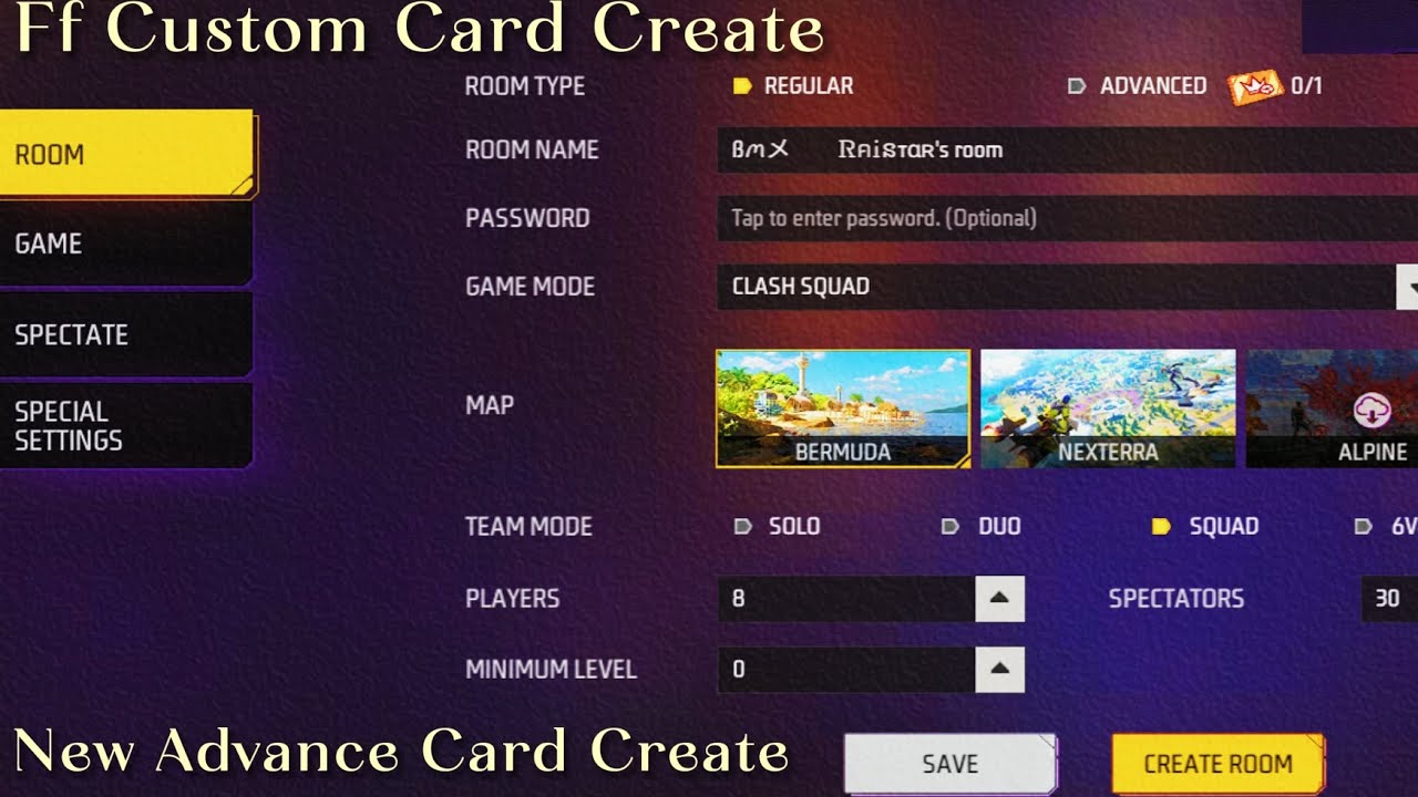 Free Fire Room Card / Advance Card Create | Free Fire New Room Card Create Panuvathu Epadi | #ff