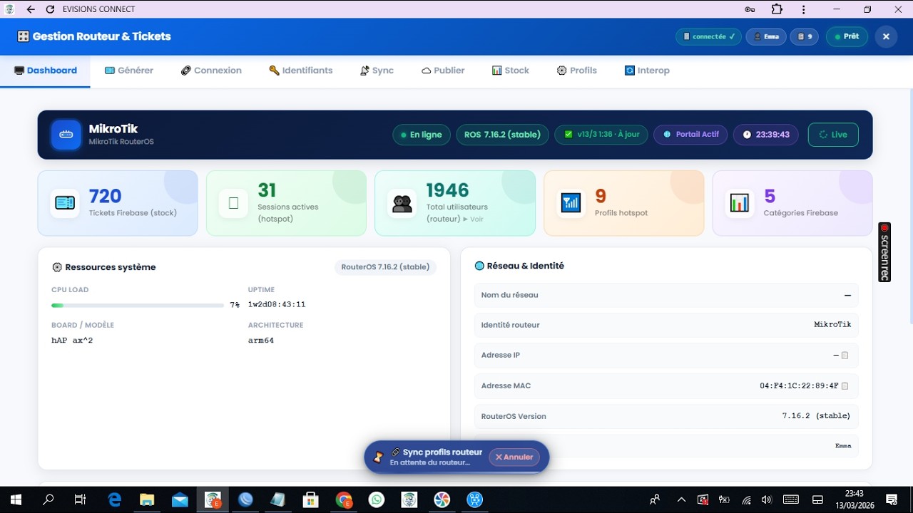 EVISIONS CONNECT V4   INTEGRATION ROUTEUR ET GESTION DE TICKETS WIFI ZONE