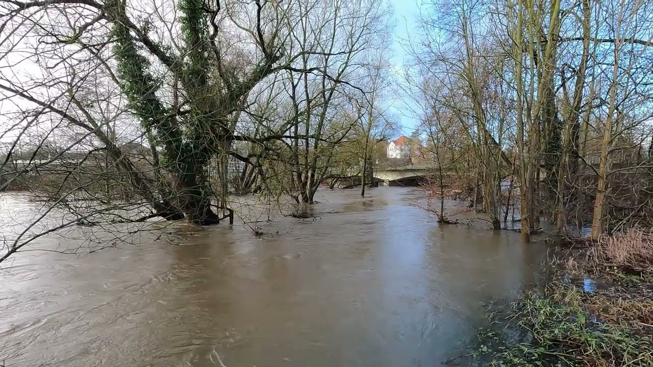 Hochwasser in der Fuldaaue in Fulda am 03.01.2024