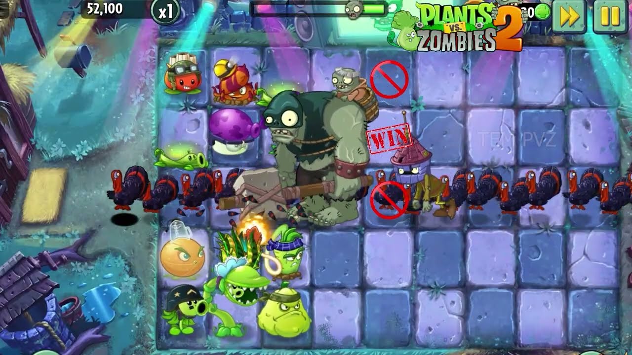 PvZ 2 - Random 5 Plants Team VS Turkey & Gargantuar Zombie - which side will win ? #pvzgameplay