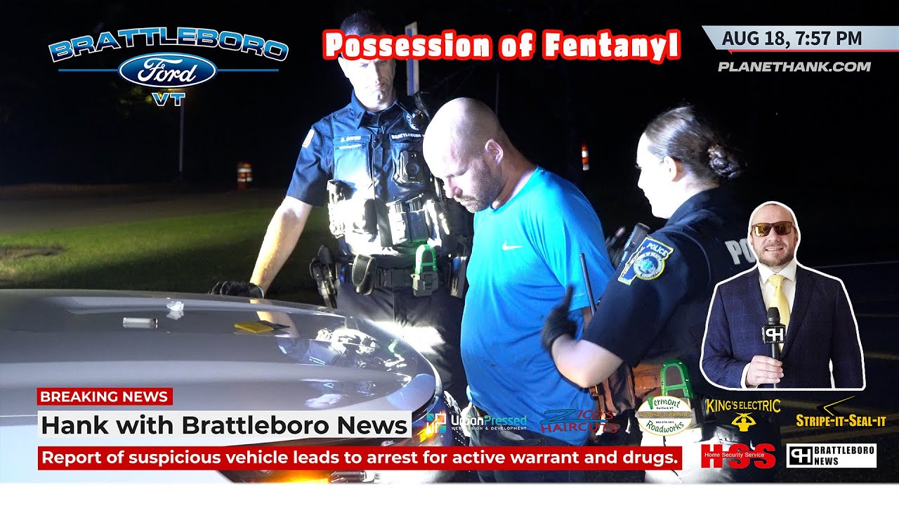 Report of suspicious vehicle leads to arrest for active warrant and drugs. #brattleboronews