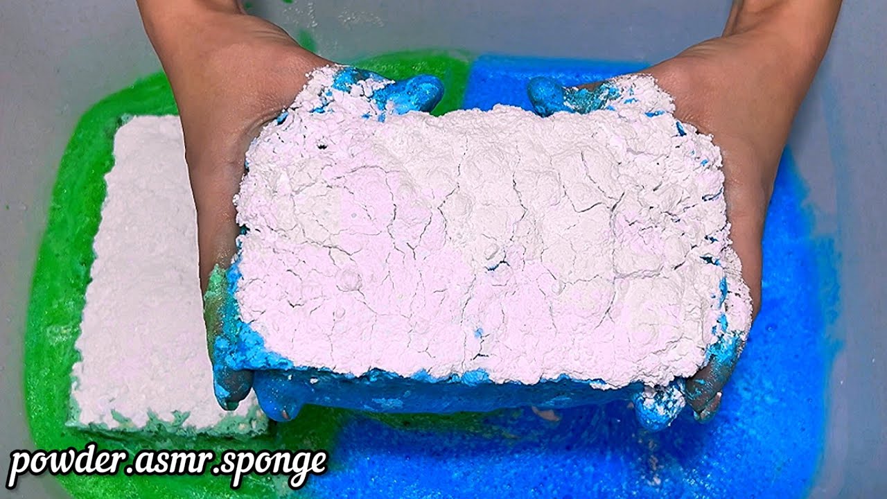 Green and blue Ty-D-Bol + a lot of powder 💙💚🤍Squeezing sponges asmr