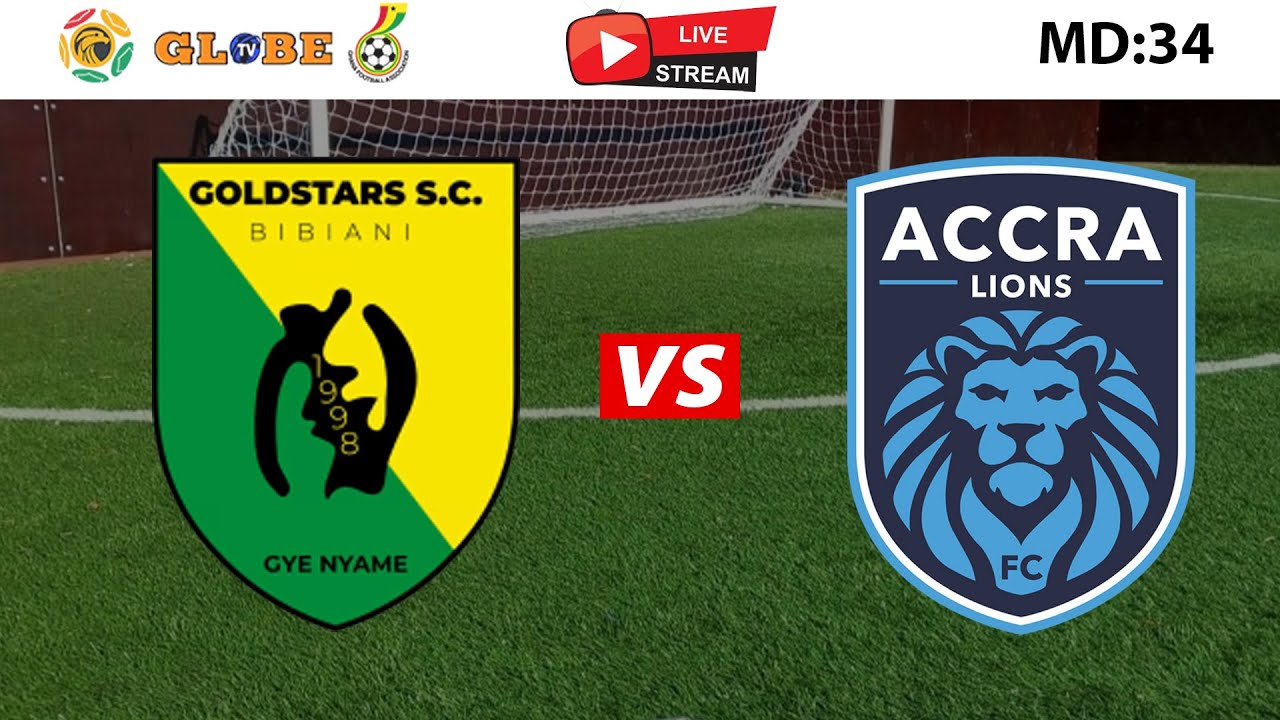 🏆 Bibiani Gold Stars vs Accra Lions  LIVE! Ghana Premier League MD 34