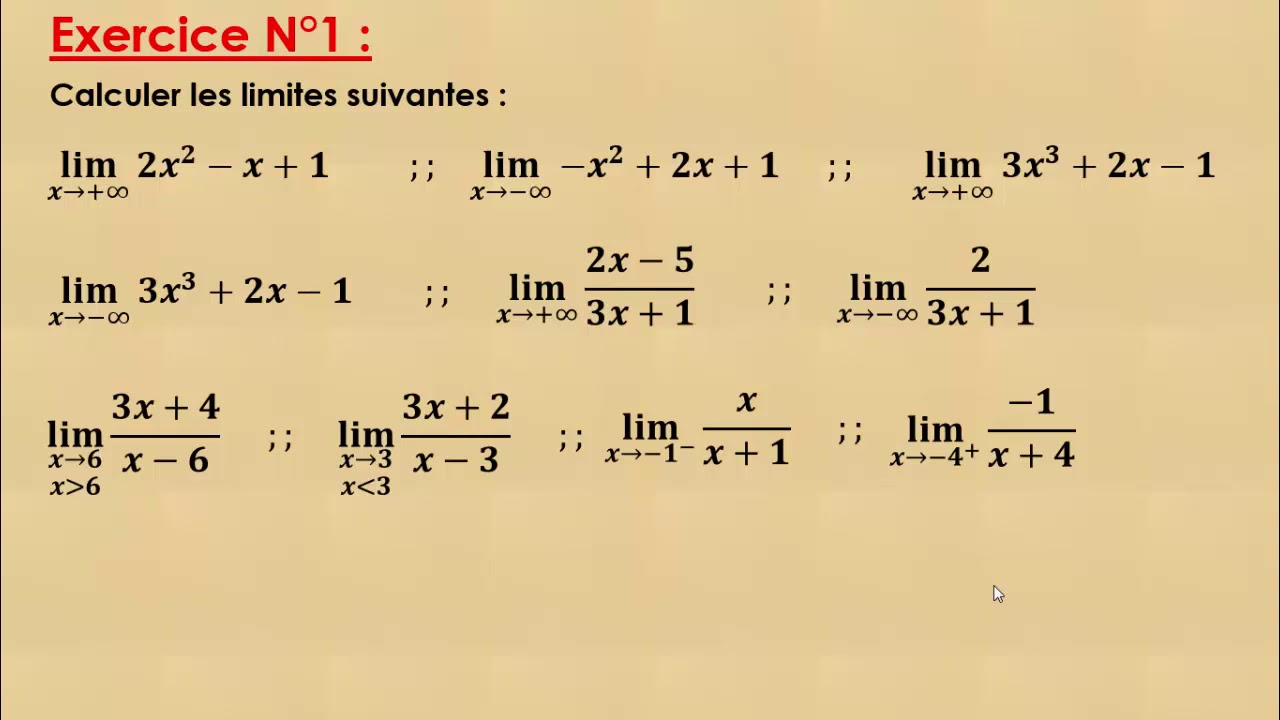 Exercice corrigé sur les limites niveau 1Bac lettre تصحيح تمرين النهايات الاولى بكالوريا