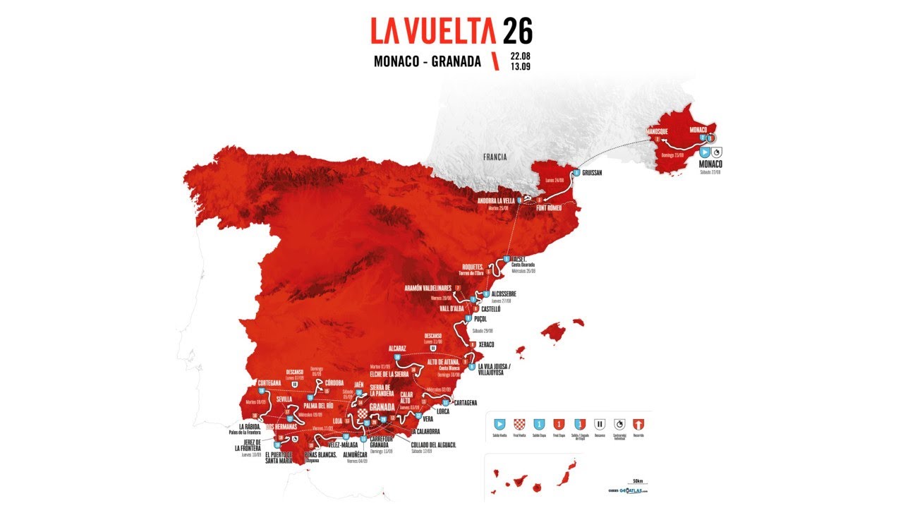 La Vuelta 2026 - The route of La Vuelta 2026... the 81th edition from Monaco to Granada