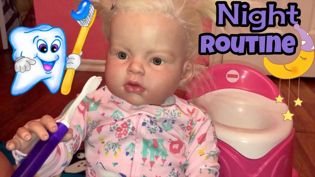Reborn toddler Ellie Night Routine feeding pjs brushing her teeth and bedtime routine