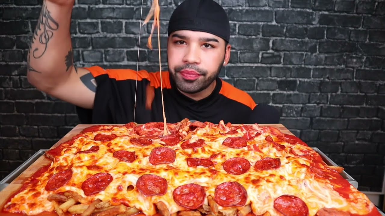 (ASMR NO TALKING) EATING PIZZA FRIES MUKBANG