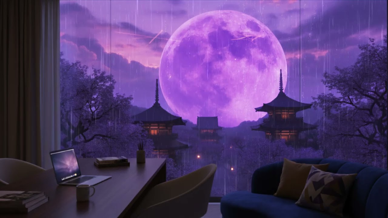 Lofi Rain in a Moonlit Japanese Night