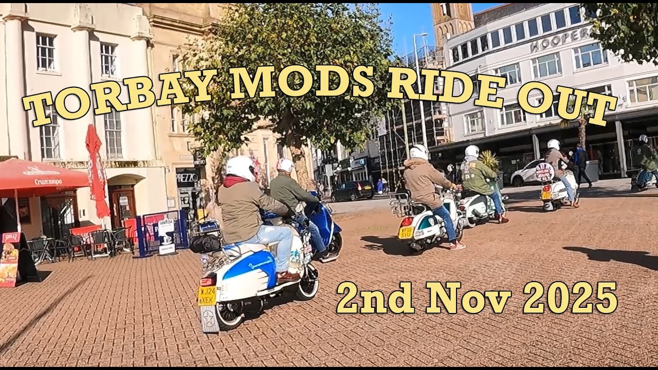 Short video of start of Torbay Mods Scooter Club Sunday Ride Out from Torquay harbour & Paignton