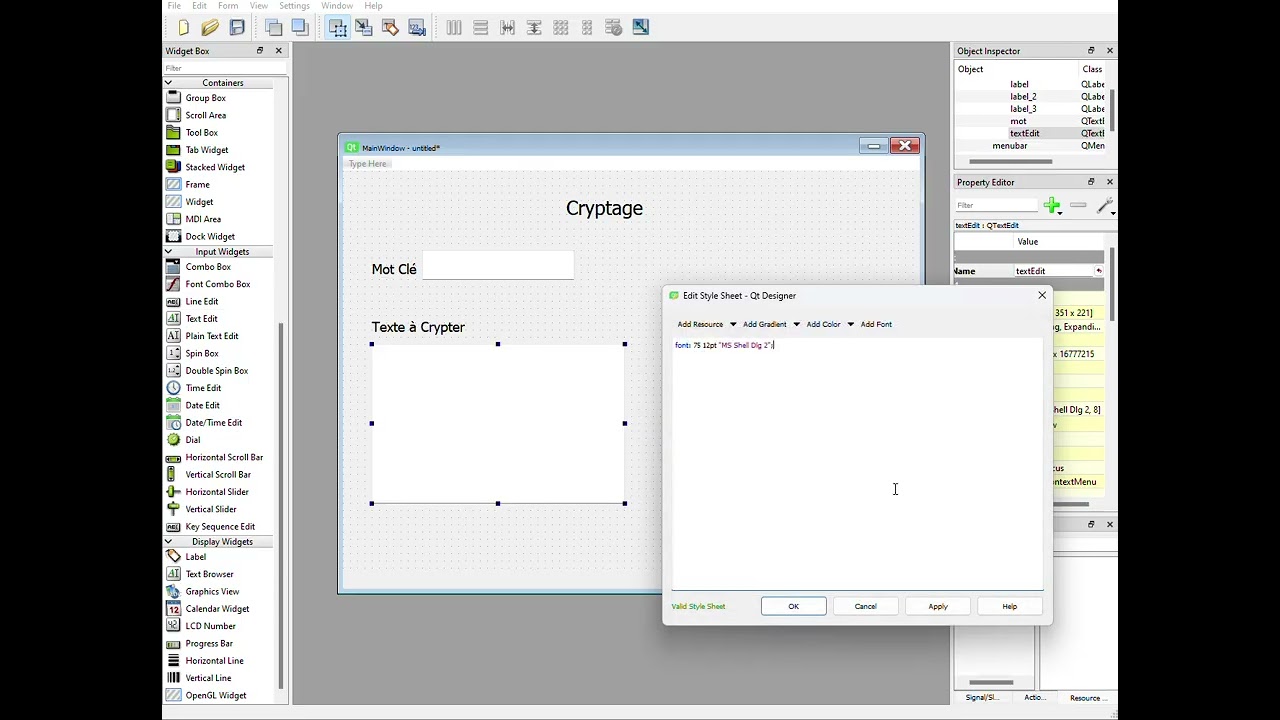 Création Interface Graphique cryptage.ui du problème bac info - Part 3