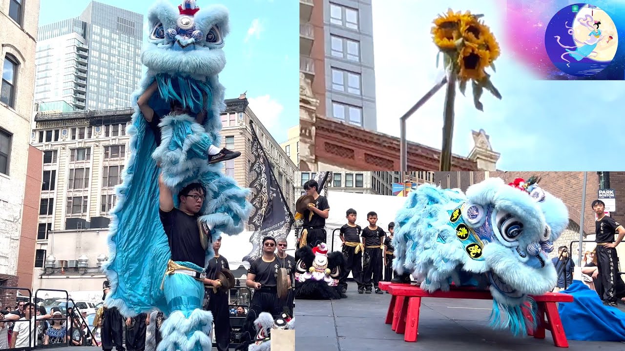 2023 Ice Blue Lion Dance 舞獅 Sunflower High Pole USA Performance Boston Chinatown