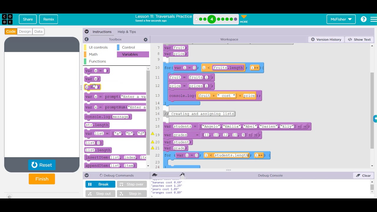 Code org U5L10 and 11 Traversals Investigate and Practice tutorial