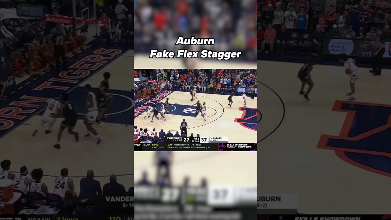 Auburn faking flex action to set up as stagger screen #collegebasketball #basketballsets