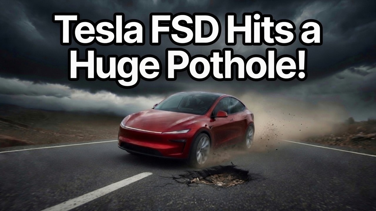 Tesla FSD Hits Pothole And Freaks Out