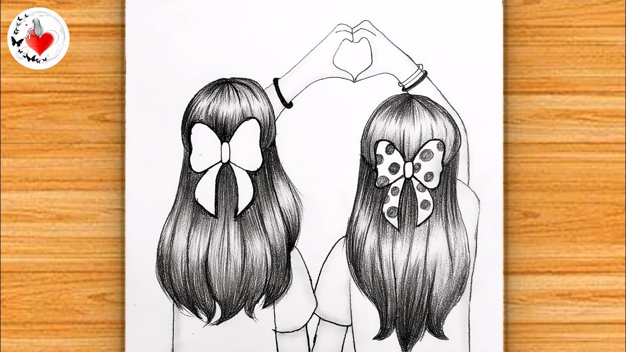 Best Friend Pencil Sketch - Step by Step (very easy) how to draw Friendship day drawing/bff drawing