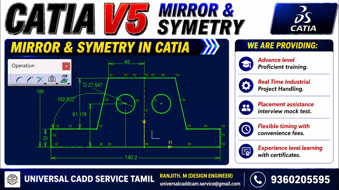 2D(MIRROR, SYMMETRY) COMMAND IN CATIA TAMIL.DIFFERENT B/W MIRROR VS SYMETRY COMMAND IN  2D SKETCH.