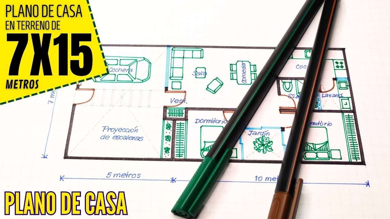 Cómo dibujar el PLANO de CASA de 7x10m | Simple house