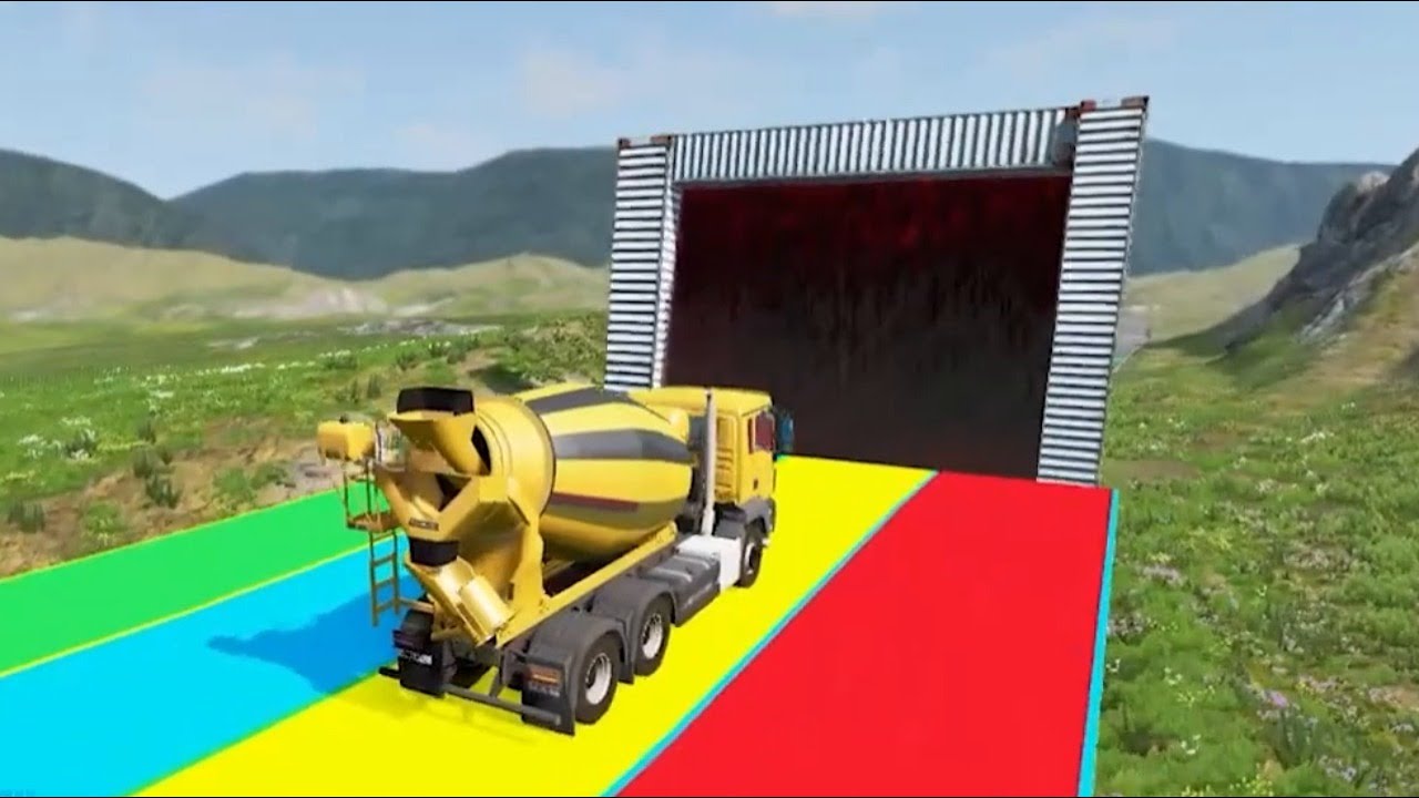 Truck Cars Vs Colored Water Wall Vs Potholes Vs Speedbump - BeamNG.Drive - Beamng 4 Crash