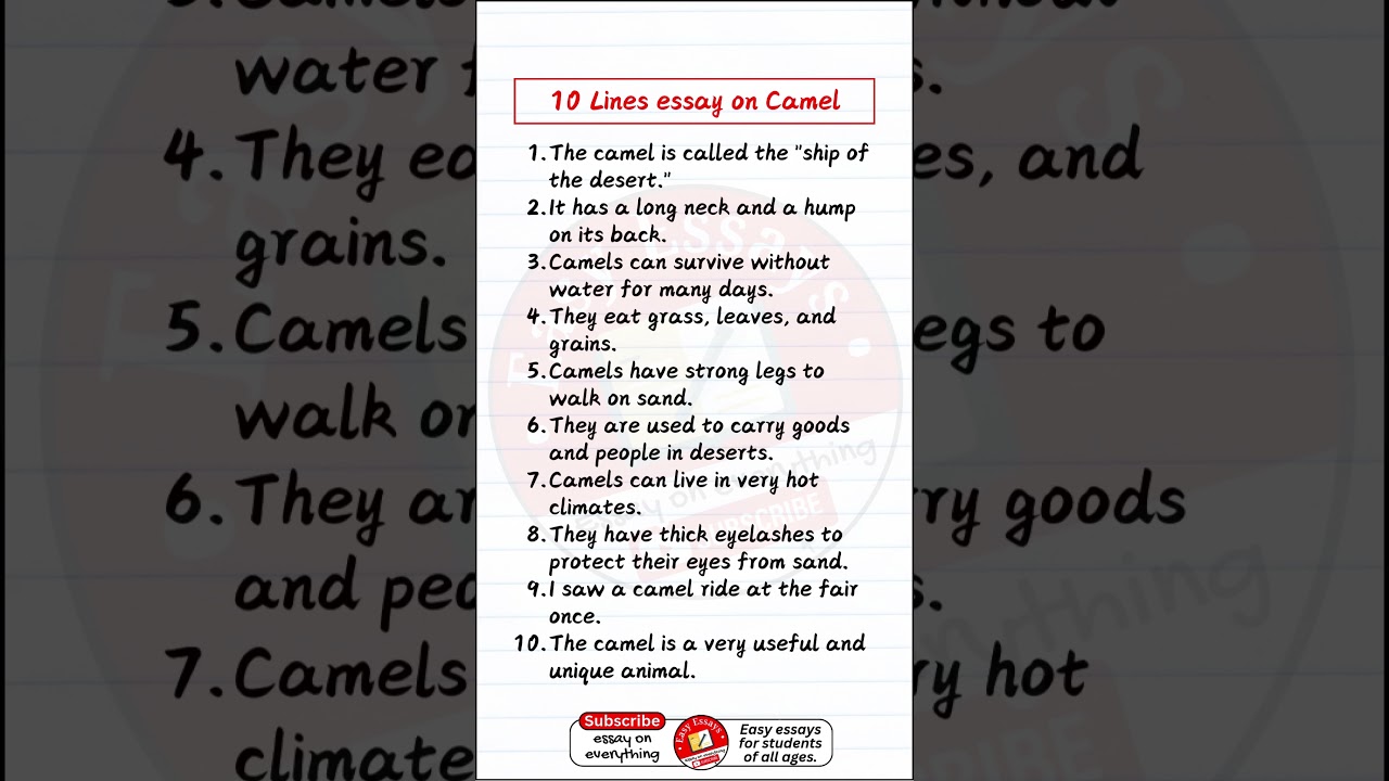 10 lines essay on Camel in english | 10 lines on camel in english | short essay on camel