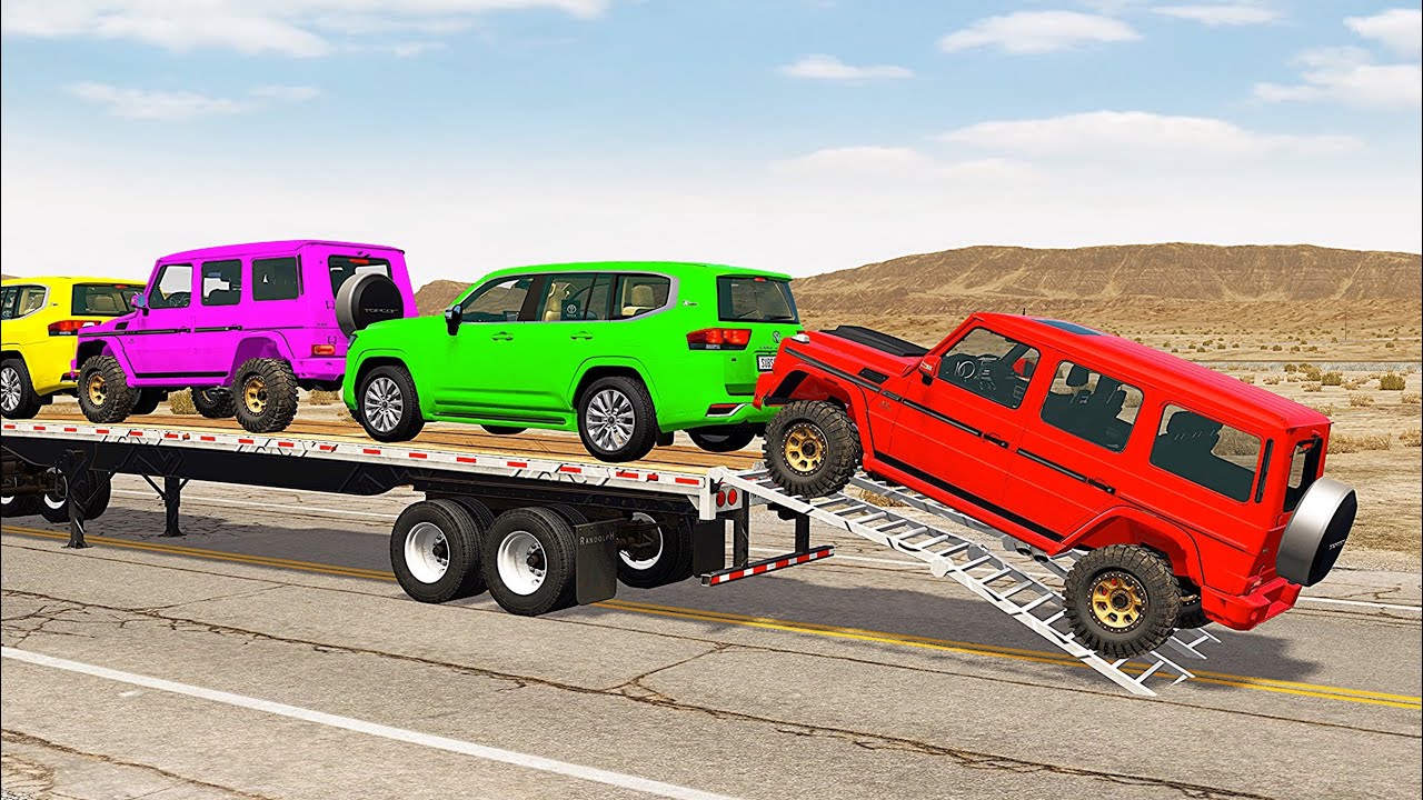 Flatbed Truck Mcqueen  | Transportation with Truck - Pothole vs Car #530 - BeamNG.Drive