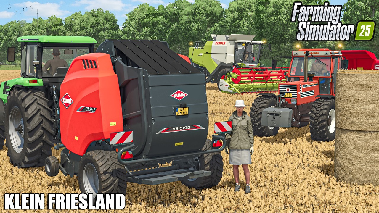 Cutting Wheat, Windrowing & Baling Big Round Bales | KLEIN FRIESLAND | Farming Simulator 25