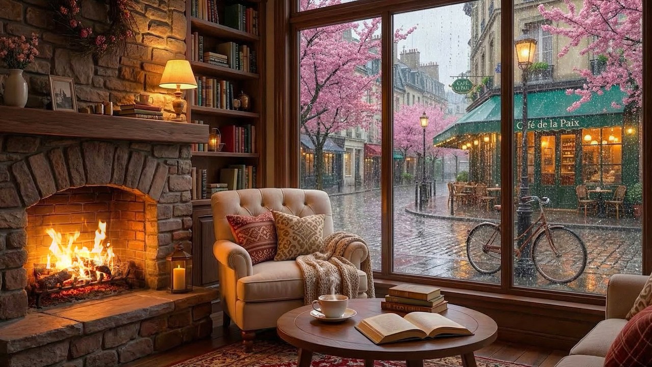 Rainy Jazz Music 🌸 Spring Coffee Shop Ambience & Smooth Jazz Instrumental Music for Relaxing, Work