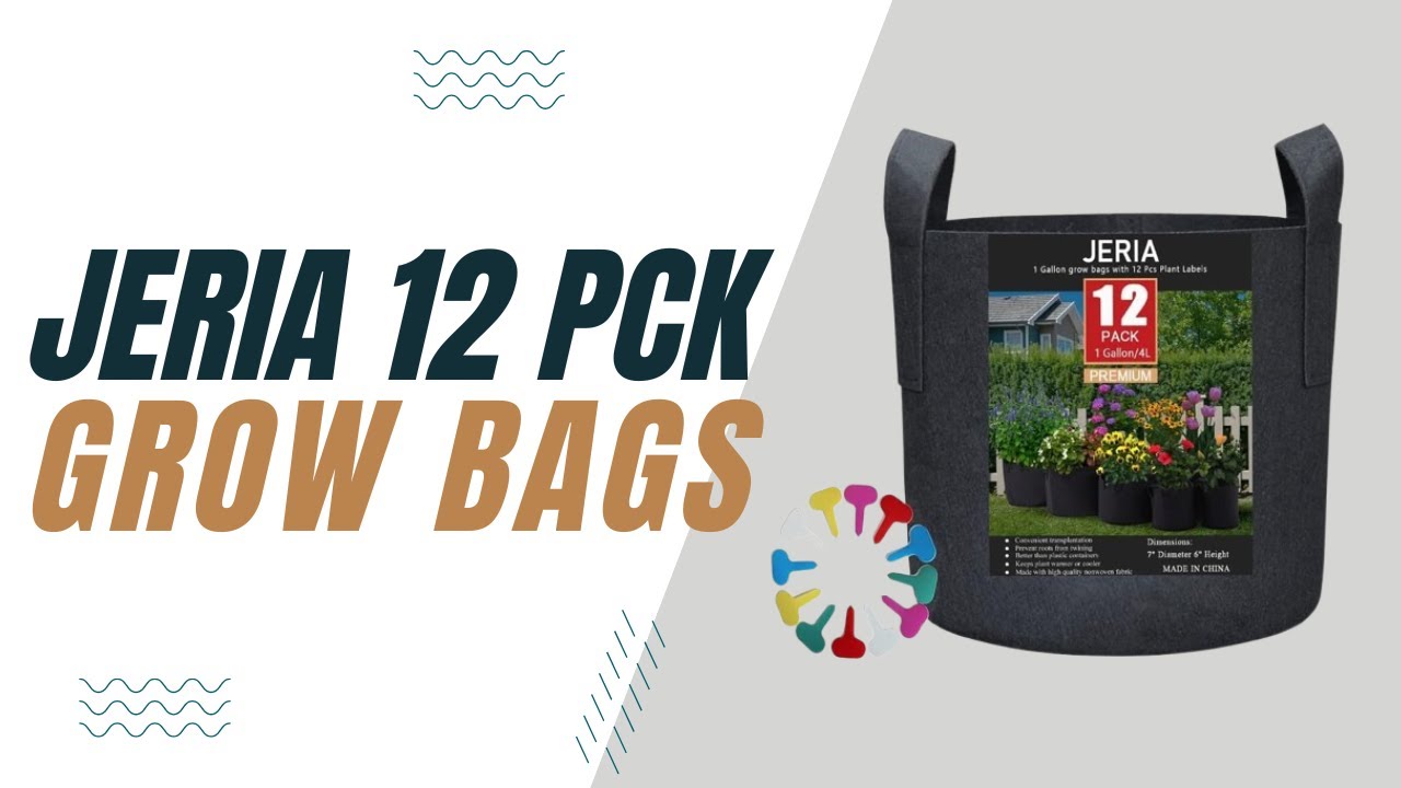 JERIA 12-Pack 1 Gallon Grow Bags | Aeration Fabric Pots with Handles & Plant Labels (Black)