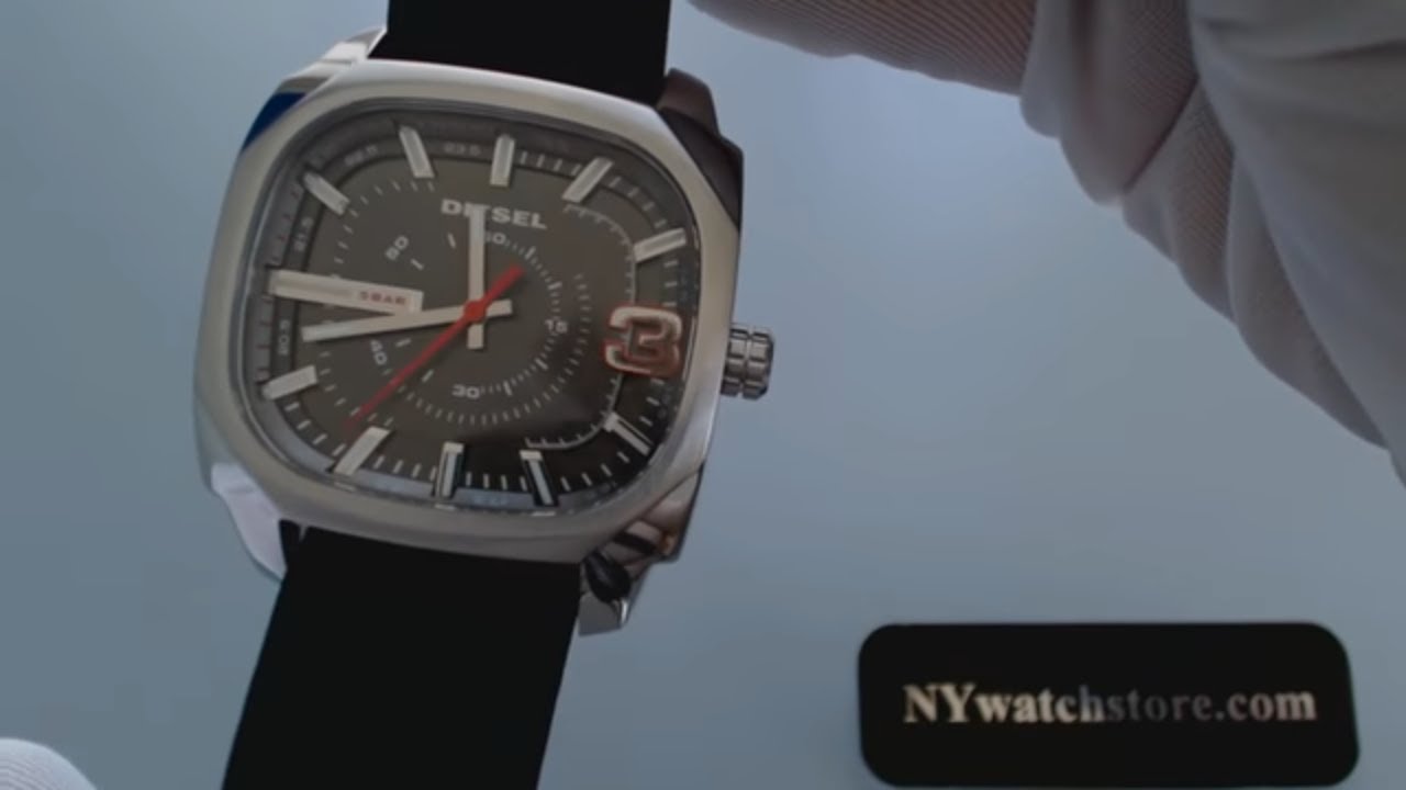 Men's Black Diesel Shifter Black Leather Strap Watch DZ1652