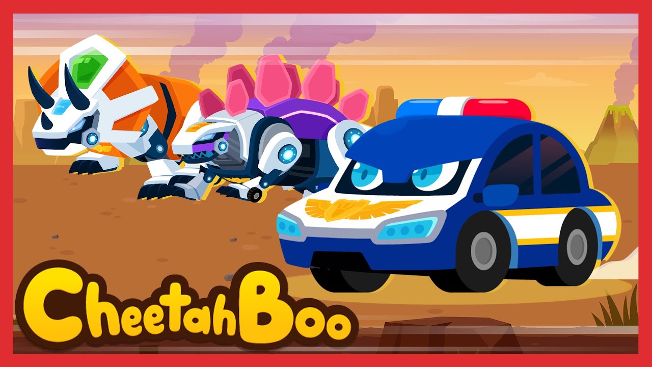 Let’s go on an adventure😁 | Dino Car Songs | Dinosaur & Police Car | Nursery rhymes | #Cheetahboo