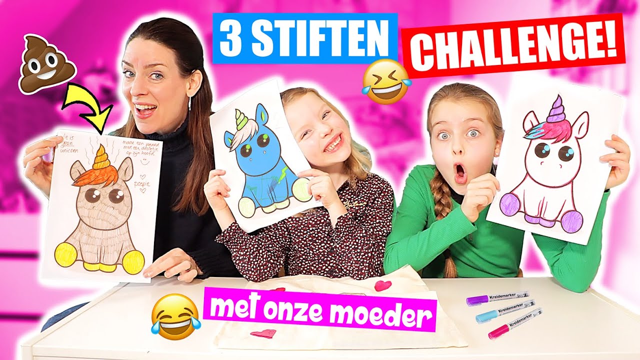3 STIFTEN CHALLENGE met onze MOEDER!!! [3 Marker Challenge] ♥DeZoeteZusjes♥