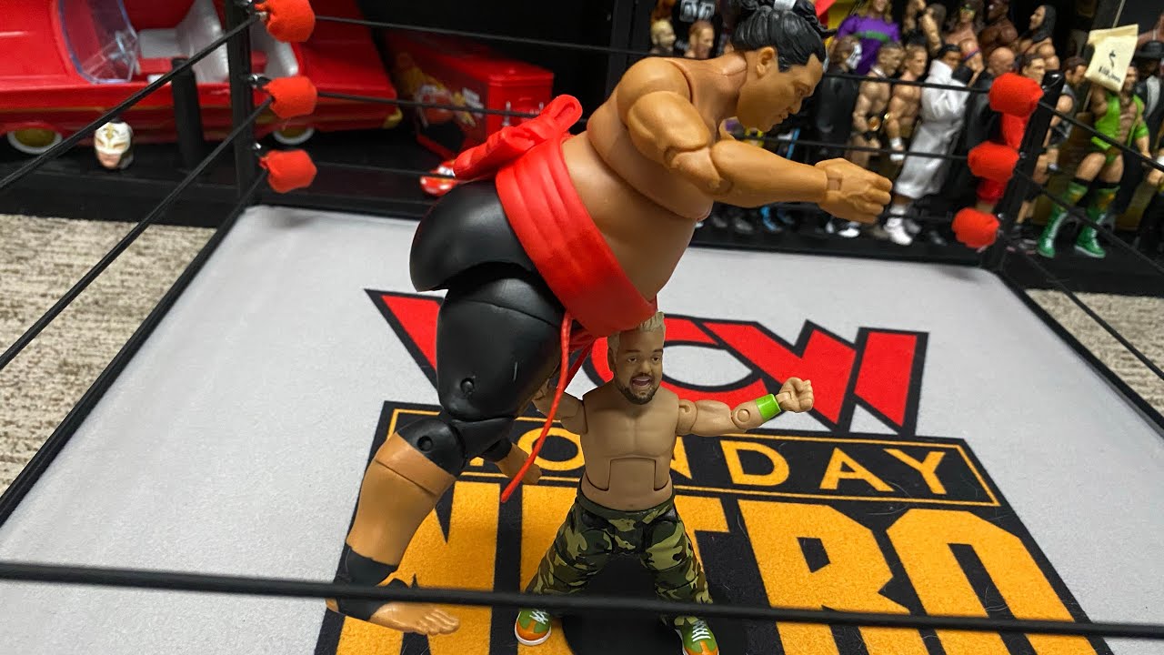 Setting up WWE action figures!