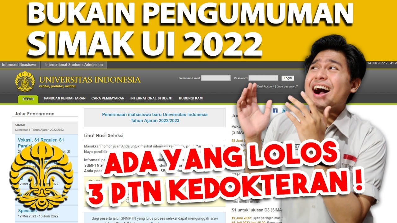 BUKA PENGUMUMAN SIMAK UI 2022!! LULUS 3 PTN KEDOKTERAN