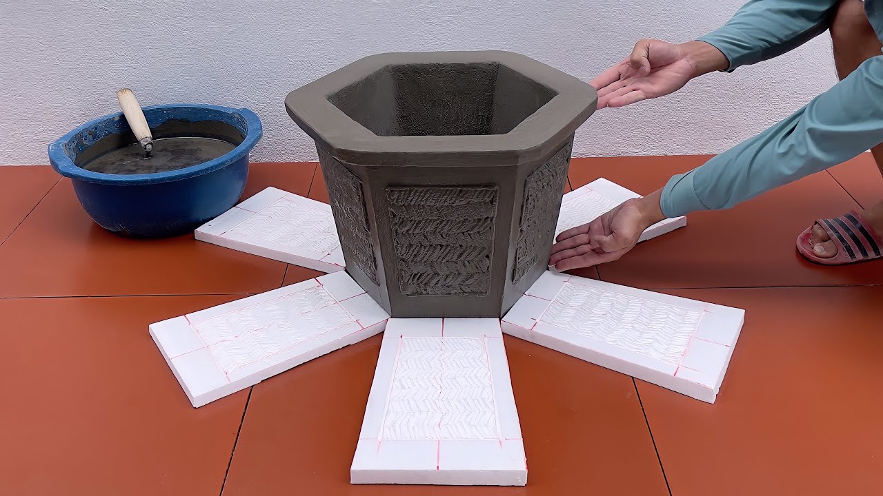 Amazing Idea For A Beautiful Potted Plant From Cement - DIY Simple Cement Plant Pots From Styrofoam