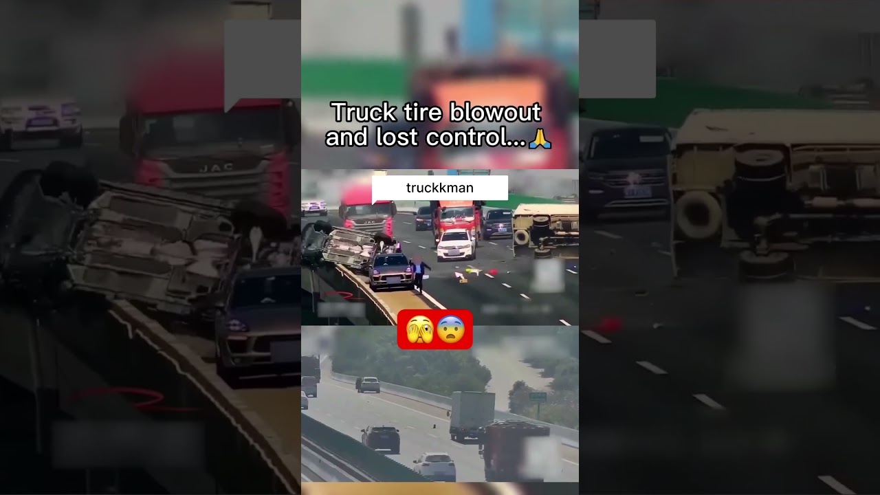 Truck tire blowout and lost control #truckdriver #subscribe #viral #shorts