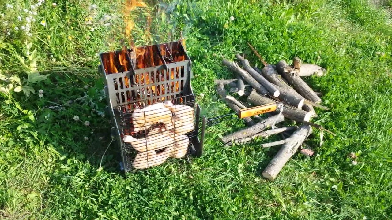 Приготовление куриных окорочков на вертикальном мангале 