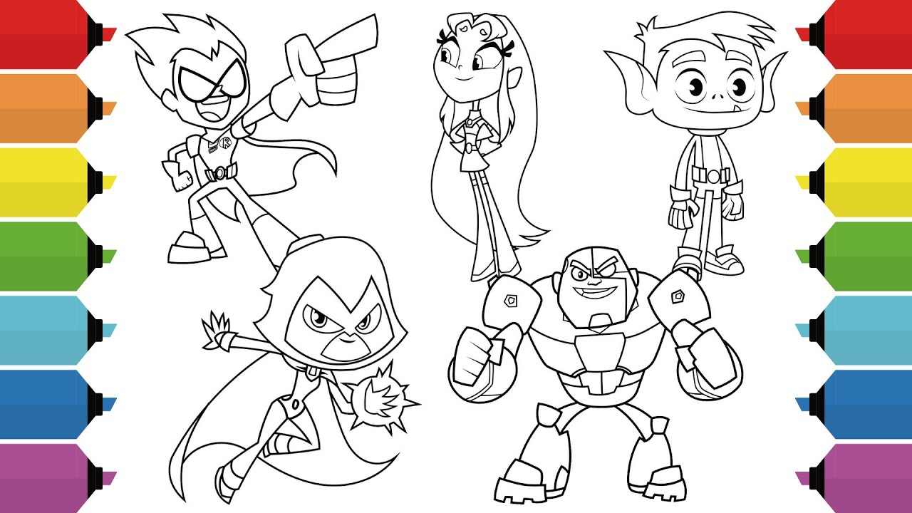 Teen Titans Go Coloring Pages | Starfire, Robin, Cyborg, Raven & Beast Boy