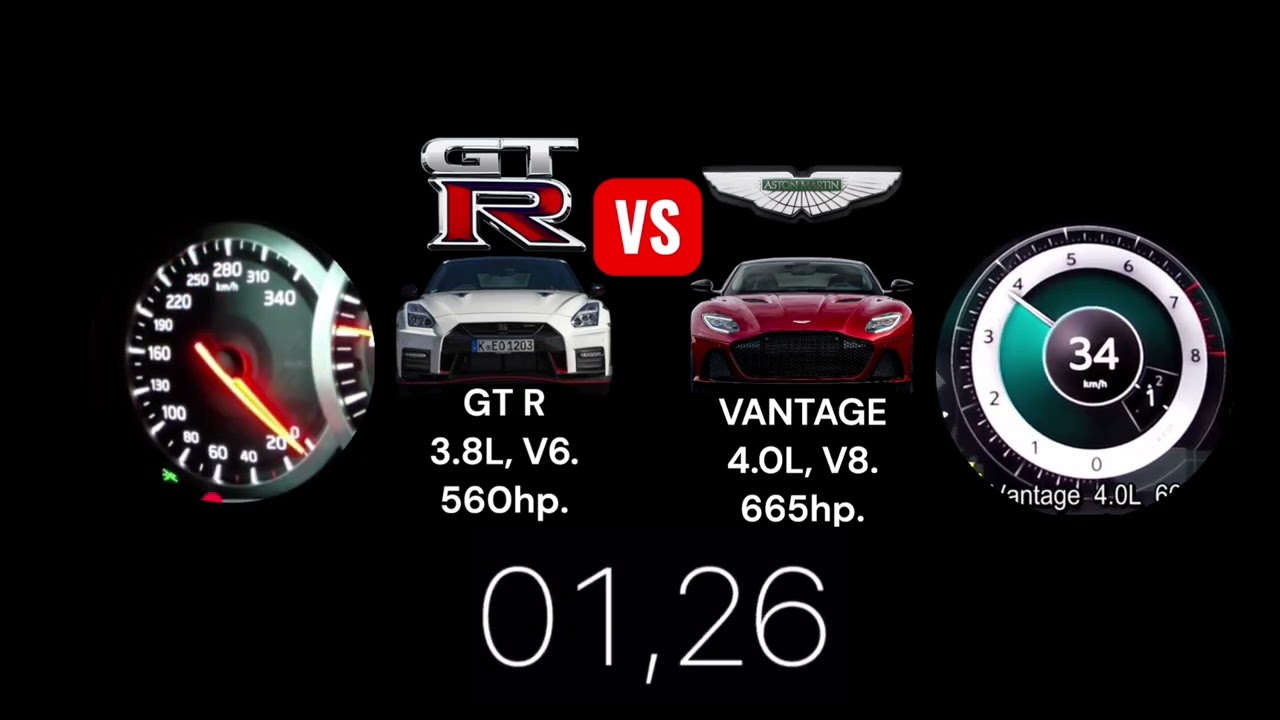 Nissan GTR vs Aston Martin Vantage. Acceleration Battle. 