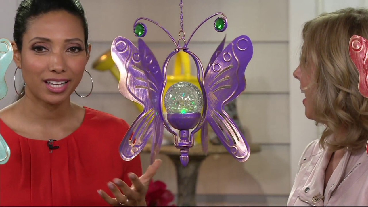 Compass Home 2-in-1 Hanging Solar Butterfly Wind Spinner on QVC