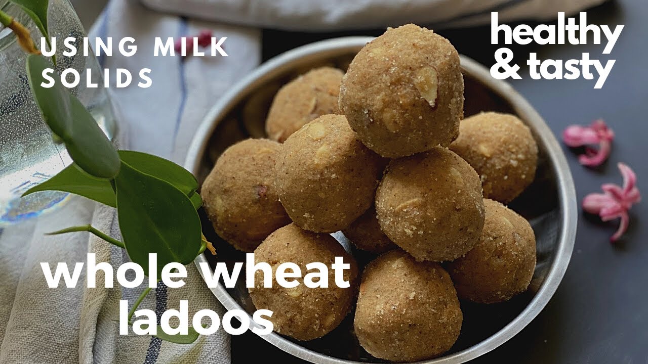 whole wheat laddu | healthy ladoo | laddu using milk solids from ghee
