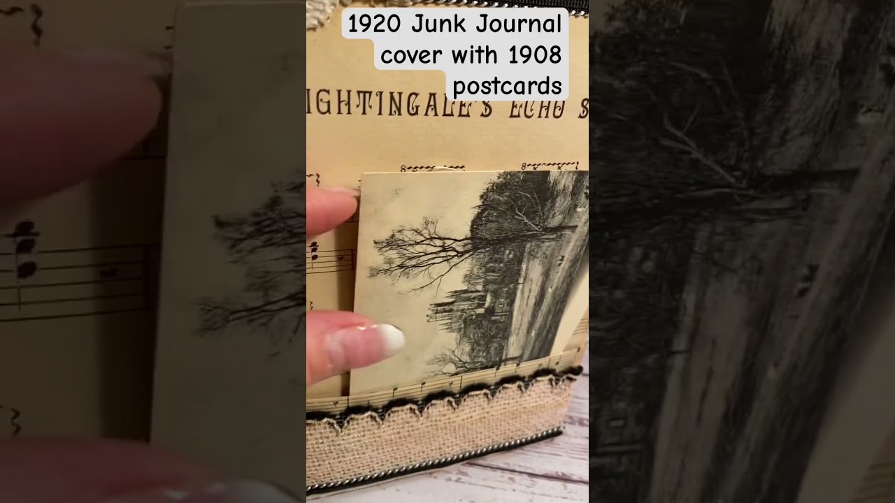 1920s ￼Junk Journal Cover and 1908 postcards pocket -Hyperstamper.etsy.com