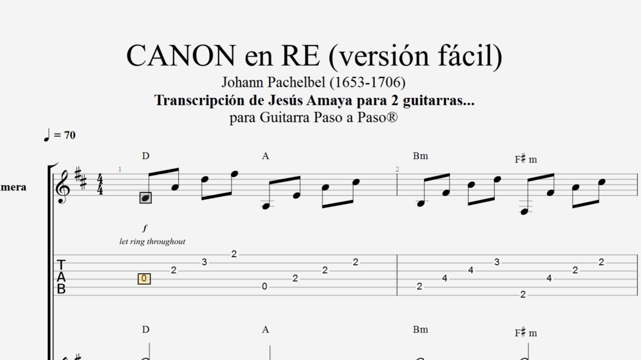 Canon en RE - Pachelbel - (Fácil) Tablatura por Jesús Amaya...
