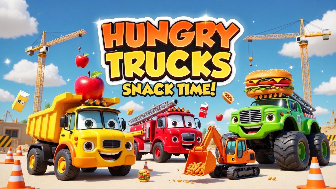 Hungry Trucks Snack Time 🚜🍎🚒 | Fun Construction Vehicle Eating Song for Kids
